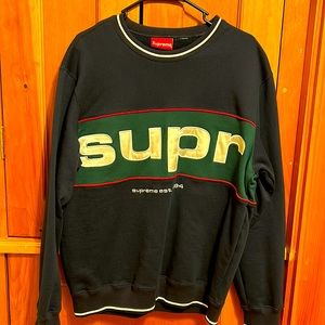 Supreme navy and green sweatshirt